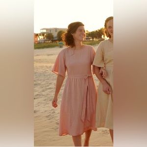 Blush pink linen midi dress Med